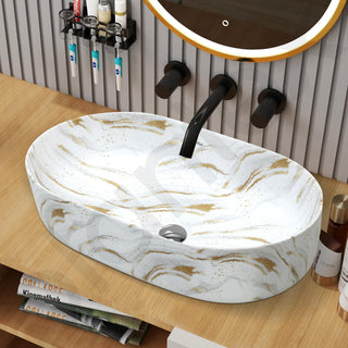 Plantex Tabletop Wash Basin for Bathroom/Designer Ceramic Basin/Oval Countertop Wash Basin/Home/Office (22 x 14 x 10 Inch)