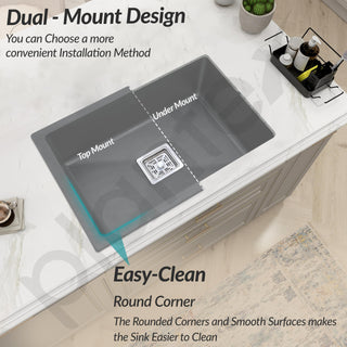 Plantex Kitchen Sink/Quartz Single Bowl Kichen Sink with Hose Pipe and Square Coupling/Under Mount Kitchen Sink - (Grey, 21 x 18 inch)