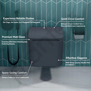 Plantex Imported Italica Ceramic Wall Hanging Commode/ Rimless Washdown Flush Commode/ Western Toilet with Soft Close Toilet Seat Cover - P trap (Square - Matt Dark Grey)