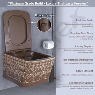 Plantex Ceramic Wall Hung Commode for Toilet/Western Commode/Rimless Washdown Western Toilet with Soft Close Toilet Seat - P Trap - (LAS05, Brown)