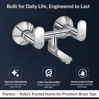 Plantex Pure Brass Orn-216 Non Telephonic Wall Mixer with Watert Saving Nozzle/Mixer Tap for Bathroom with Brass Wall Flange and Teflon Tape -7 Year Warranty (Mirror Chrome)
