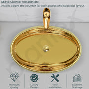 Plantex Table Top Wash Basin For Bathroom/Designer Ceramic Basin/Countertop Vessel Sink Basin - Indo-European Collection (Gold - 23.6 x 16 x 6 Inch)