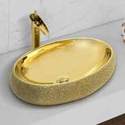 Plantex Table Top Wash Basin For Bathroom/Designer Ceramic Basin/Countertop Vessel Sink Basin - Indo-European Collection (Gold - 23.6 x 16 x 6 Inch)