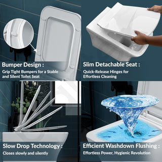 Plantex Platinum Ceramic Commode/Rim Washdown Westen Commode/One Piece Floor Mounted Commode with Soft Close Toilet Seat Cover- S Trap Outlet - (White)
