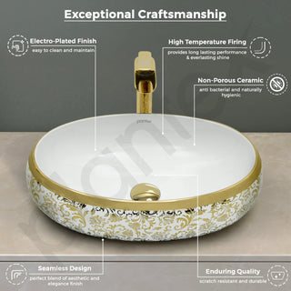 Plantex Wash Basin For Bathroom/Tabletop Designer Ceramic Basin/Countertop Vessel Sink Basin - Indo-European Collection - Pack of 1 (24 x 16 x 7 Inch)