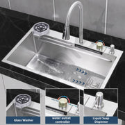 Plantex 304 Grade Stainless Steel Waterfall Kitchen Sink with Anti Scratch Honeycomb Design/Luxurious Sink for Kitchen with Pull Down Faucet - Multifuctional Modern Sink (30 x 18 Inch, Matt)