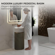 Plantex Pedestal Wash Basin/Acrylic Resin & Quartz Free Standing Wash Basin/Round Basin for Bathroom/Home/Office/Restaurant- (10034, White & Coffee)