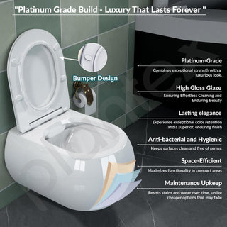 Plantex Commode for Toilet/Ceramic Wall Hung Commode/Rimless Commode with Soft Closing Toilet Seat - P Trap (White)