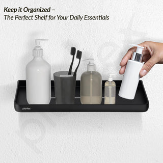 Plantex Self Adhesive Shelf for Bathroom/Multipurpose No Drill Bathroom Organizer/15x5 inch Shelf for Home/Office/Hotel - Pack of 1 (1502, Black)