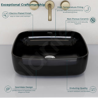 Plantex Premium Ceramic Tabletop Washbasin/Black Countertop Wash Basin/Tabletop Basin for Bathroom/Small Wash Basin (16 x 16 x 5 Inch)