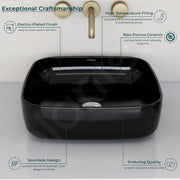 Plantex Premium Ceramic Tabletop Washbasin/Black Countertop Wash Basin/Tabletop Basin for Bathroom/Small Wash Basin (16 x 16 x 5 Inch)