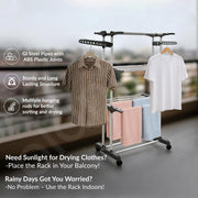 Plantex 3 Layer GI Steel Cloth Stand for Drying Clothes Foldable/Clothes Drying Rack for Balcony/Clothes Drying Stand - Clofera (White & Gray)