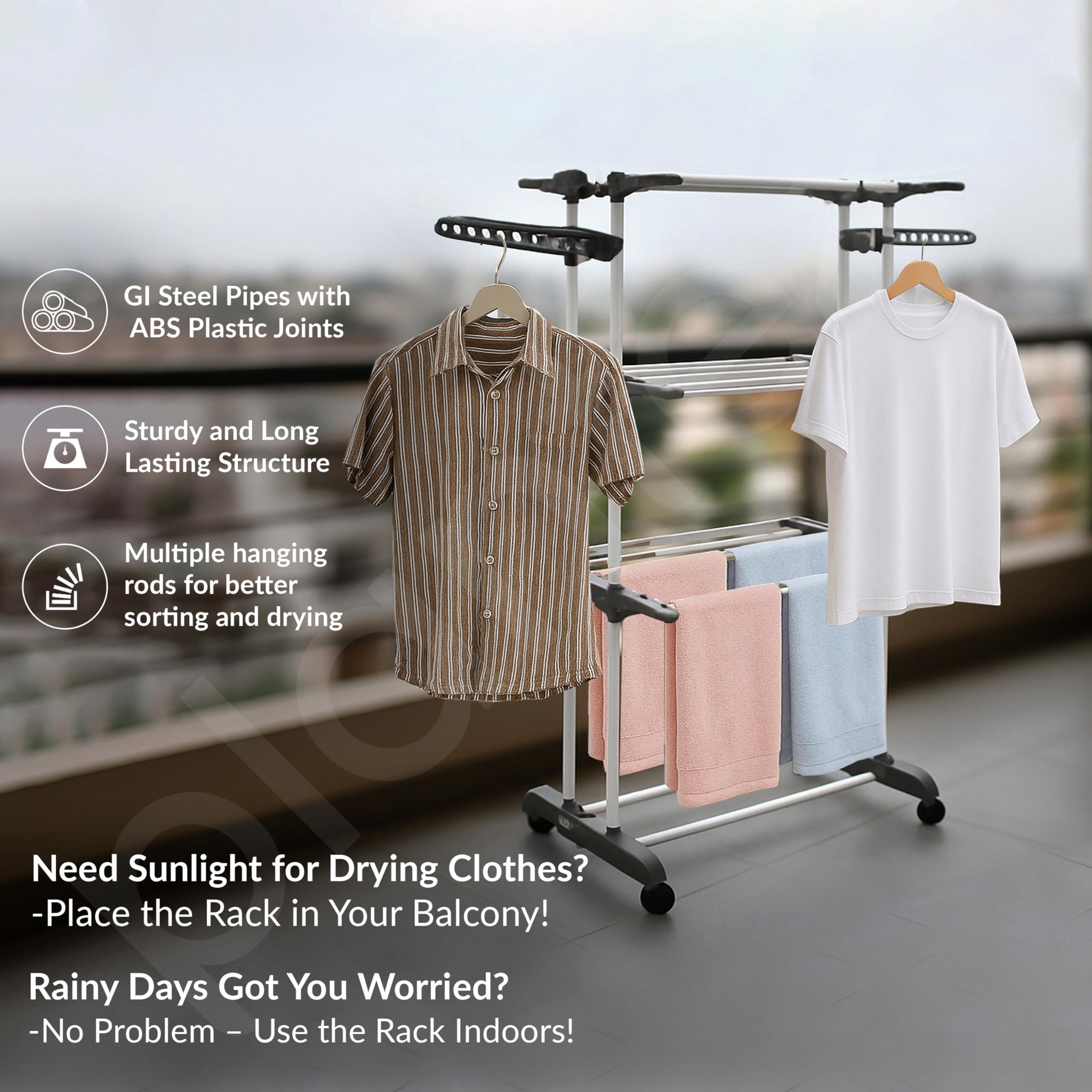 Plantex 3 Layer GI Steel Cloth Stand for Drying Clothes Foldable/Cloth ...