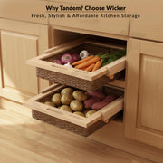 Plantex Wooden and PVC Wicker Basket/Pull Out Cabinet Organizer/Wicker Basket for Modular Kitchen Storage -Pack of 1 (20 x 16.5 x 6 inch)