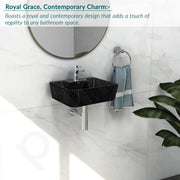 Plantex Wall Mount Wash Basin for Bathroom/Tabletop Designer Ceramic Basin/Rectangle Countertop Basin/Home/Office (Black-16x12x5 Inch)