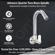Plantex Pure Brass Sink Tap for Kitchen Basin/Swan Neck Sink Tap for Wash Basin/360 Swivel spout with Water Saving Nozzle Nal Taps - Pack of 1 (Chrome)