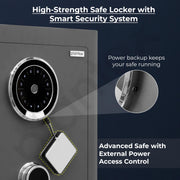 Plantex Safe Locker for Home/32 litre Anti-Burglary Safety Locker Box with Biometric Fingerprint/Touchscreen & Emergency Key/Tijori with External Power Backup/2 Years Warranty By Plantex (Grey)