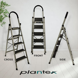 Plantex Guardex 5 Step Foldable Aluminum Ladder for Home/Ladder with Anti-Slip Shoes and Edge Guards/5 Year Manufacturer Warranty (Anodize Coated-Gold)