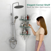 Plantex Premium Glass Corner Shelf for Bathroom/Glass Shelf for Kitchen/Transparent Bathroom Accessories (Transparent,9x9 Inches) - Pack of 3