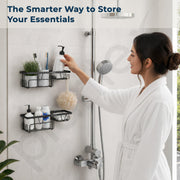Plantex Bathroom Shelf for Wall Adhesive/GI Steel Bathroom Soap Stand with Side Hooks & Magic Sticker/Bathroom Organiser Without Drill (Black, Powder Coated)