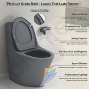 Plantex Imported Ceramic Commode/Rim Siphonic Vacuum Jet Flush Western Commode/One Piece Western Toilet with Soft Closing Toilet Seat - S Trap (Matt Grey)