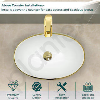 Plantex Wash Basin For Bathroom/Tabletop Designer Ceramic Basin/Countertop Vessel Sink Basin - Indo-European Collection - Pack of 1 (24 x 16 x 7 Inch)