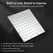 Plantex Stainless Steel Shower Head for Bathroom/8 x 8 inch Square Overhead Shower without Arm/Adjustable Bathroom Shower-(Sandwich-Chrome)