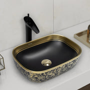 Plantex Designer Ceramic Basin/Table Top Wash Basin for Bathroom/Countertop Vessel Sink - Indo-European Collection (EQTT-466, 18 x 13 x 5.5)