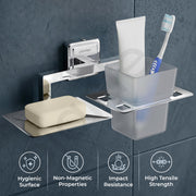 Plantex Stainless Steel 304 Grade Decan 2 in1 Soap Dish with Tumbler Holder/Soap Stand/Tooth Brush Holder/Bathroom Accessories - Decan (Chrome)