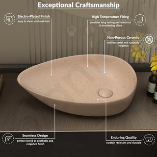Plantex Table Top Wash Basin for Bathroom/Oval Countertop Vessel Sink Basin for Home/Office/Designer Ceramic Basin (Peach,22 x 15.5 x 5 Inch)