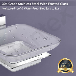 Plantex 304 Grade Stainless Steel Soap Dish/Glass Soap Holder/Soap Storage for Bathroom/Bathroom Accessories - Crystal (Chrome)