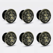 Plantex Lion Face Drawer Knobs for Kitchen Cabinet, Wardrobe - Round Pulls Handles - Pack of 6 (Brass-Antique)