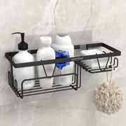Plantex Bathroom Shelf for Wall Adhesive/GI Steel Bathroom Soap Stand with Side Hooks & Magic Sticker/Bathroom Organiser Without Drill (Black, Powder Coated)