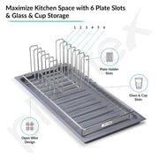 Plantex Stainless Steel Dish Drying Rack for Kitchen with Drain Tray/Plate & Thali Stand/Utensil, Bowl & Glass Holder/Countertop Dish Drainer Organizer – Pack of 1 (Chrome & Grey)