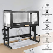Plantex GI Steel Over The Sink Dish Drying Rack/Kitchen Storage Rack/2-Tier Dish Rack with Cover for Dish Rack/Household Bowls and Plates Organizer - (Black, 74 x 28.5 x 69 CM)