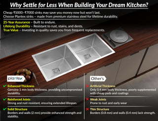 Plantex Heavy Duty Stainless Steel Double Bowl Sink For Kitchen/Handmade Kitchen Sink with 25 Years Warranty by Plantex/Sink with Coupling, Hose Pipe and Drying Rack (Silver Matt - 37x18x9 Inches)