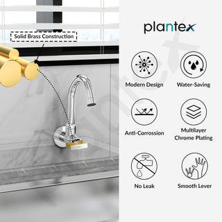 Plantex Pure Brass Kitchen Sink Tap with 360° Extended Swivel Spout with Water Saving Aerator/Sink Tap for Kitchen Basin with Brass Wall Flange-7 Year Warranty by Plantex (COL-1010- Chrome)