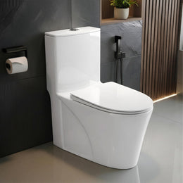 Plantex Platinum Ceramic Rimless Western Commode/ One Piece Floor Mounted Commode/ Siphonic Vaccum Flush Toilet with Soft Close Toilet Seat Cover - S Trap Outlet ( White )