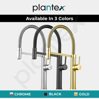 Plantex Brass Sink Tap for Kitchen Basin/360° Swivel Spout Kitchen Faucet with Double Handle| Spring Pull Out Tap for Kitchen Sink-(8982-Black)