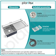 Plantex Stainless Steel Handmade Kitchen Sink/Single Bowl Sink For Kitchen With Drain Board/Undermount/Topmount (Matt - 37X18 Inches)