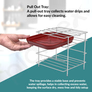 Plantex Matka Stand/Stainless Steel 2-Tier Matka Stands for Kitchen/Square Water Pot with Tray - (1186, Chrome)