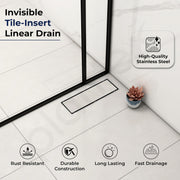 Plantex 304 Grade Stainless Steel Tile Insert Shower Drain Channel/12x4 Inches Waste Water Floor Drain/Invisible Shower Drain Channel with Cockroach Trap - (BH-4104, Chrome)