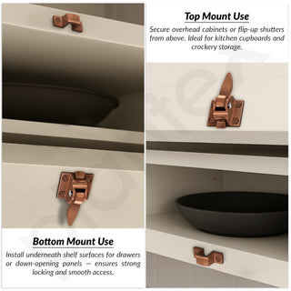 Plantex Cabinet Latch – Heavy-Duty Hatch Case Bolt for Storage Units, Toolboxes, Kitchen Cabinets & Cupboards - Pack of 6 (Rose Gold)