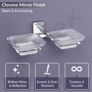 Plantex 304 Grade Stainless Steel and Frosted Glass Double Soap Dish/Soap Stand/Soap Storage/Dual Soap Holder for Bathroom/Bathroom Accessories - Crystal (Chrome)