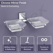 Plantex 304 Grade Stainless Steel and Frosted Glass Double Soap Dish/Soap Stand/Soap Storage/Dual Soap Holder for Bathroom/Bathroom Accessories - Crystal (Chrome)