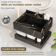 Plantex Floating Vanity/Slab Tile Vanity with Washbasin for Bathroom/Wall Mount Cabinet with Sink - (Marmor Black - 60 X 45 cm)