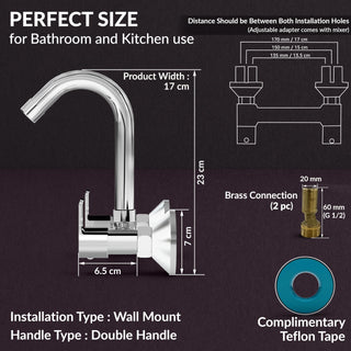 Plantex Sink Mixer for Kitchen/360 Degree Rotating Spout/Hot & Cold Water Mixer/Wall Mount Sink Mixer with Teflon Tap - Pack of 1 (Chrome, Kroma)