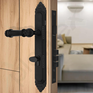Plantex Heavy-Duty Door Lock Set - Main Door Lock Handle Set/ 6-Lever Lock Mechanism with 3 Years of Warranty/Mortise Lock with 3 Keys, Brass Lock Body & Cylinder(596 - Black)