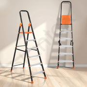 Plantex Allsafe Aluminium Step Ladder for Home/6 Step Anti Skid Ladder/Wide Step Ladder (Black & Orange))