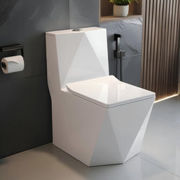 Plantex Ceramic Commode for Toilet/Rim Washdown One Piece Western Toilet/Commode with Soft Closing Toilet Seat - S Trap Outlet (Diamond, White Glossy)